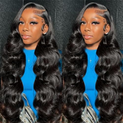 QUANDIAN 30 Inch Body Wave Lace Front Wigs Human Hair 13X6 HD Lace Frontal Wigs 180% Density Glueless Wig Human Hair Pre Plucked for Women Brazilian Virgin Body Wave Wig Natural Color