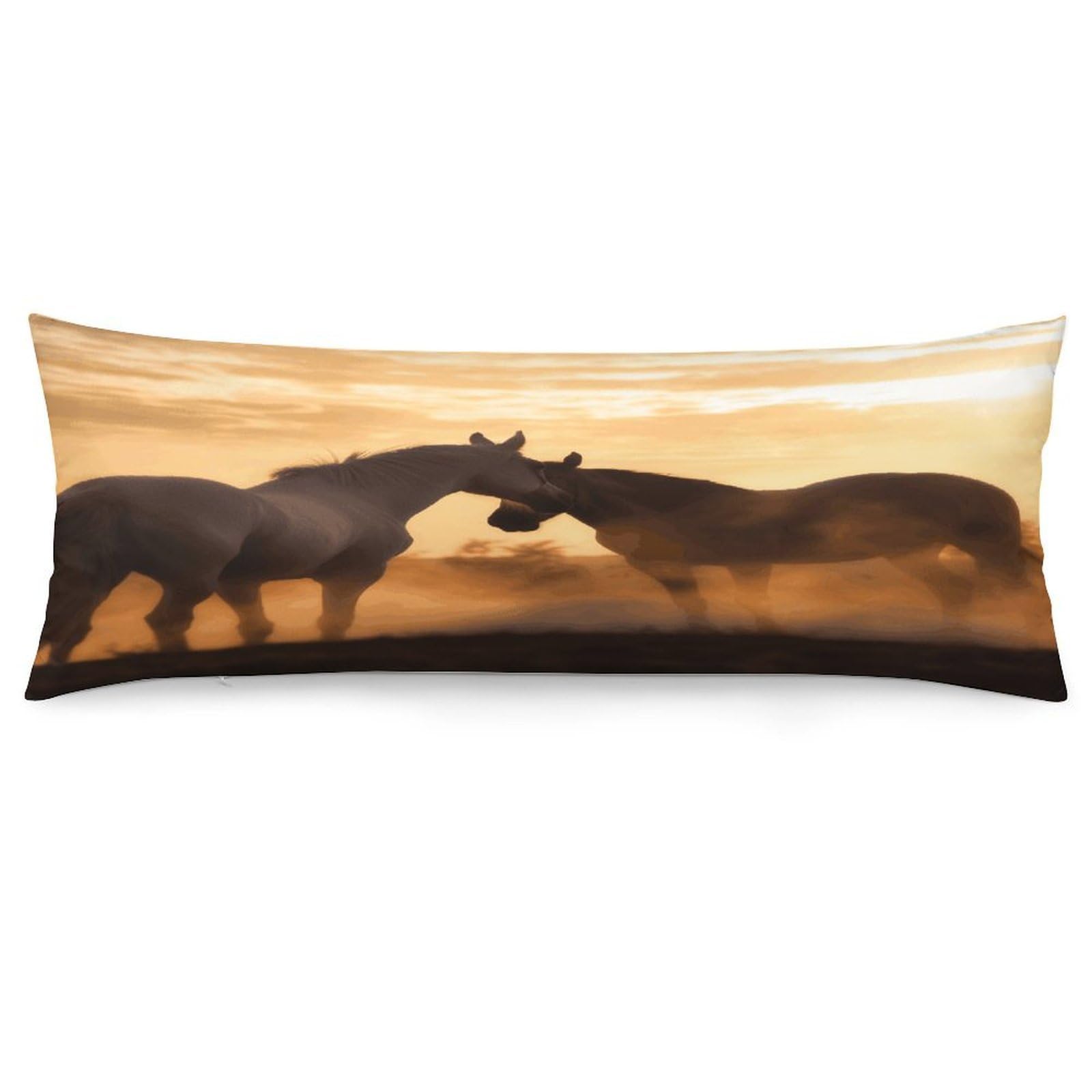 Horses in Love Throw Pillow Cover Soft Lumbar Pillow Covers with Zipper Breathable Rectangular Cushion Case Polyester Pillow Case Decorative Body Pillow Cover for Couch Bed
