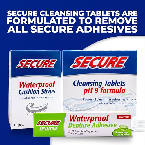 Secure Sensitive Gums Waterproof Denture Adhesive Zinc Free with Aloe Vera & Myrrh - Extra Strong 12 Hour Hold - 1.4 oz