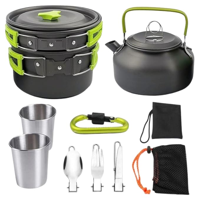 DPCR family Camping Cookware set (3 Person)- Portable non stick outdoor cooking gear utensils with...