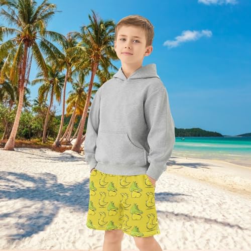 Boys Athletic Shorts with Pockets Yellow Monster Cute Running Basketball Shorts for Youth Elastic Waist Size 7-84