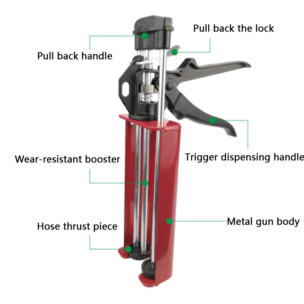 Pistola per Silicone a Doppia componente, Pistola per Silicone a Doppia Cartuccia con Impugnatura Confortevole, Pistola per Applicazione Manuale di Adesivo in Ferro per Resina epossidica, Acrilico,