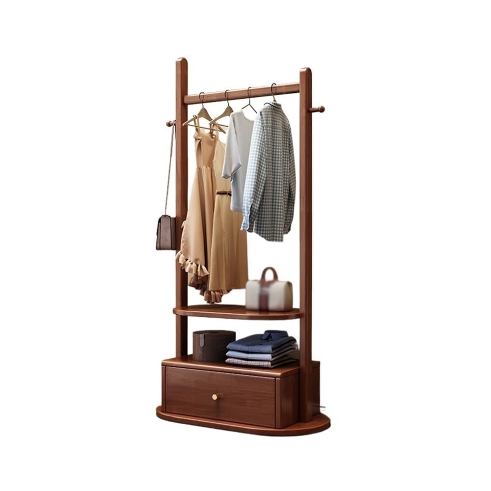 AILIUXIAOYAN Coat Rack Solid Wood Multifunctional Floor-standing Coat Rack Simple Clothes Rack Storage Cabinet Integrated Living Room Floor Storage Cabinet(Walnut,L)