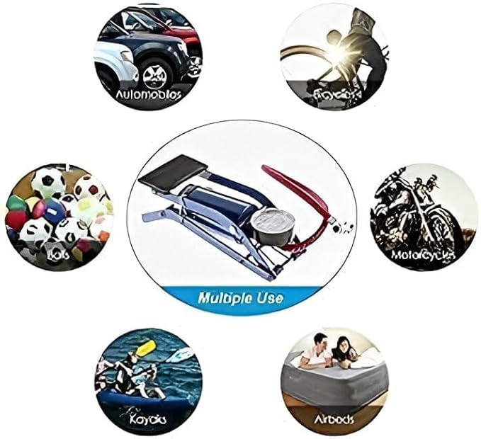 Image of Single Barrel Steel Body Foot Pump for car, Bike, scoote | Air Pump for Motorcycle Car | High Pressure Foot Pump, Bike Motorbike Inflation Pump with Pressure Gauge, Foot Pedal Inflator