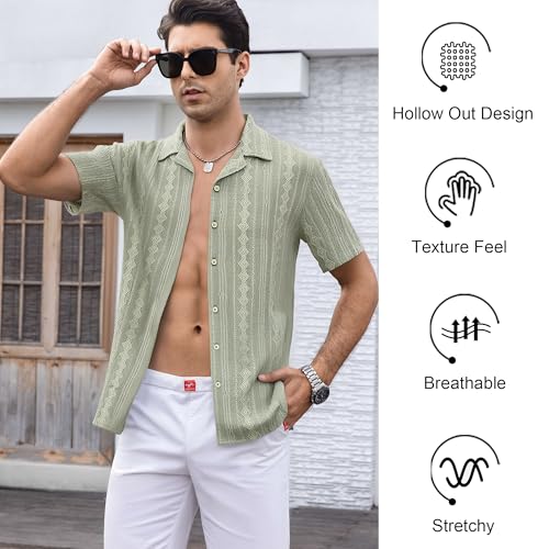 Damipow Mens Casual Button Down Shirts Short Sleeve Fashion Vacation Beach Shirt,Army Square,XXL by Damipow - Used condition - US$19.44