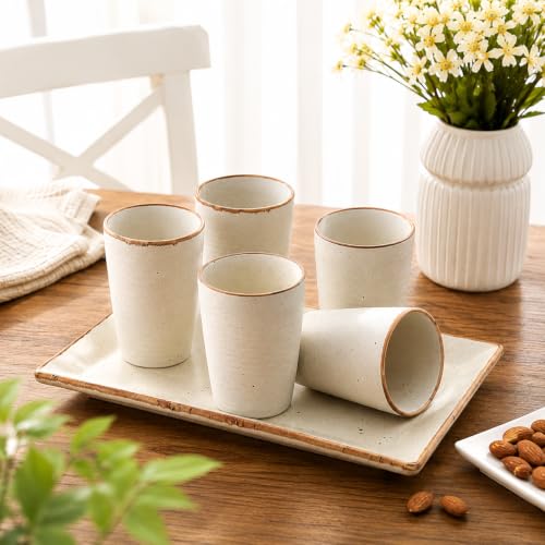 Image of miah decor Ceramic Tumbler Set of 4 with Serving Tray, Handmade Stoneware