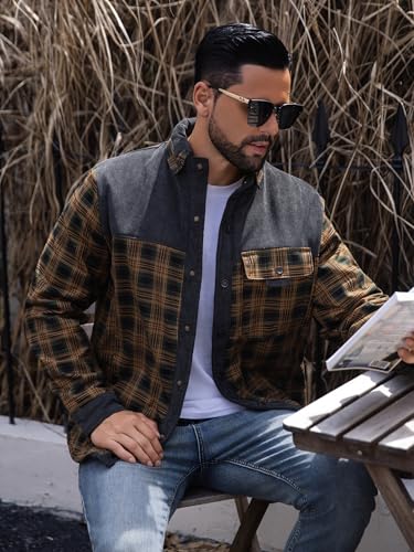Zaitun Men's Sherpa Lined Flannel Corduroy Plaid Shirt Long Sleeve Button Up Jacket Fleece Coat For Men With Pocket4