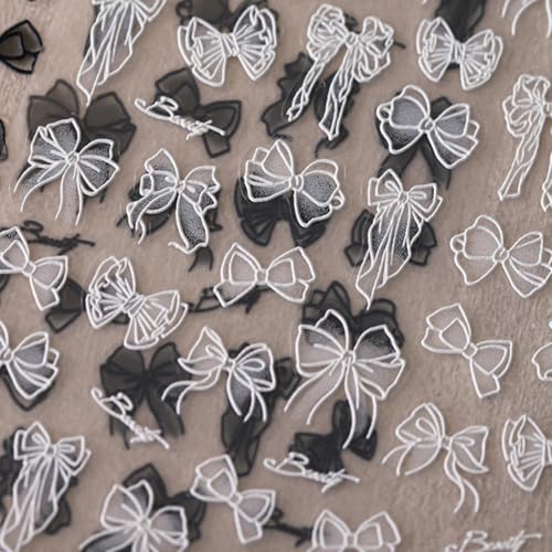 Image of 5D Embossed Bow Nail Stickers for Nail Art White Bow Kont Nail Art Stickers Self-Adhesive for Women Manicure Charms Supplies 1 Sheets
