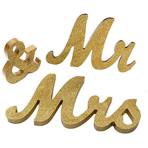 Wedding Decorations,Gold Mr and Mrs Signs Wedding Sweetheart Table Decorations, Wooden Freestanding Letters Wedding Shower Gift Cover