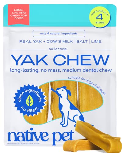 Native Pet Yak Cheese Himalayan Dog Chews - Long Lasting Dental Sticks for Medium Breeds – 100% All Natural Himalayan Yak Chews for Medium Dogs – Cheese Bone for Aggressive Chewers - 10 Per Pack