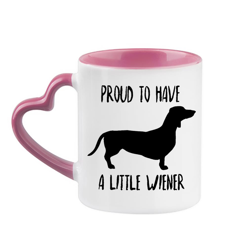 Dachshund Mug, Proud to Have A Little Wiener, Doxie Dog Lovers, Perfect for Pet Daschund Moms and Dads Coffee Mug,Tea Mug Cocoa Soup Daily use Mug Ceramic Heart Handle Mug. (Pink)