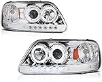 [For 1997-2003 Ford F150 Pickup Truck] LED Halo Ring Chrome Housing Projector Headlight Headlamp Assembly, Driver & Passenger Side