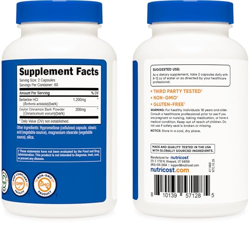 Nutricost Berberine HCl with Ceylon Cinnamon Capsules