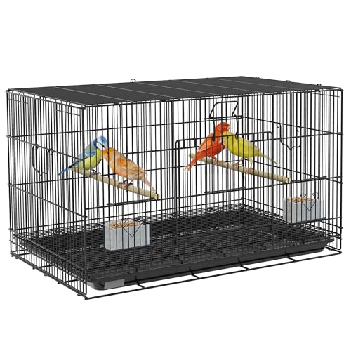 PawHut Jaula para Pájaros 77x46x45 cm Jaula Metálica para Aves con Bandeja Extraíble 2 Perchas 2 Comederos para Periquitos Canarios Negro