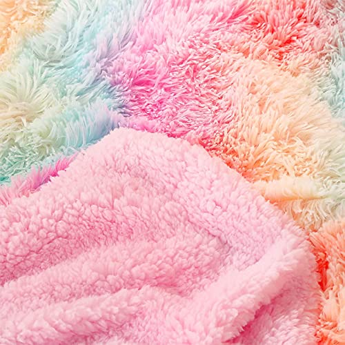 Dangtop Faux Fur Throw Blanket, Tie Dye Fluffy Blanket, Super Soft Rainbow Blanket For Girls, Luxury Cozy Warm Plush Thick Sherpa Throws For Bed Couch Living Room (Rainbow, 59X79 Inches) #TOP5