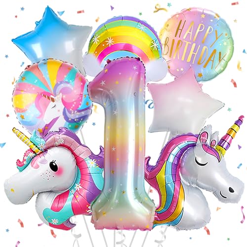 Decoration 1st Birthday Girl, Unicorn Birthday Decoration 1 Year, Unicorn Balloons 1st Birthday, Number 1 Foil Balloon Unicorn Party Decoration, Unicorn Decoration Children's Birthday 1 Year