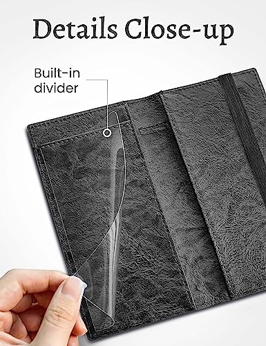 Image of Yarnic Checkbook Cover for Personal Checkbook Holder with Pen Holder | Check Book Covers & Built-in Clear Plastic Divider for Duplicate Checks (Black)