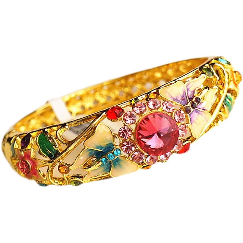 Bracelet cloisonné ovale qui ne tourne pas avec détails ajourés en strass