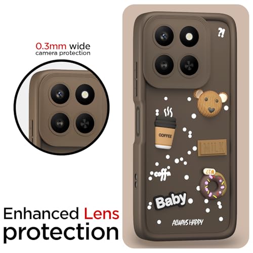 Image of Pikkme Back Cover for Honor X7d 5G | 3D Bear Silicone Cute & Fun Coffee Cartoon | Full Body Protection Bumper Case (Brown)