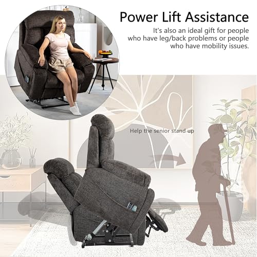 4 OKIN Motor Power Lift Recliner Chair for Elderly Adults Extra Large Lay Flat Recliners with Massage Heat, Adjustable Head-Back-Lumbar-Leg-Support, Extended Footrest, 2 Cup Holders