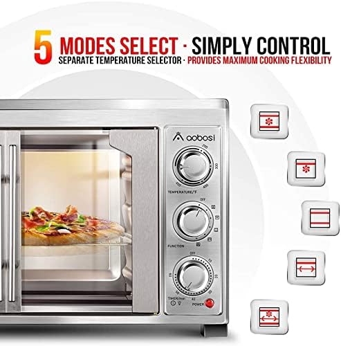 6-in-1 Large Toaster Oven, AOBOSI 1700W Multi-Function 23Qt Air Fryer Convection Toaster Oven Countertop Rotisserie & Dehydrator for Chicke, Pizza and Cookies, 6 Accessories & Recipes Included (47QT)