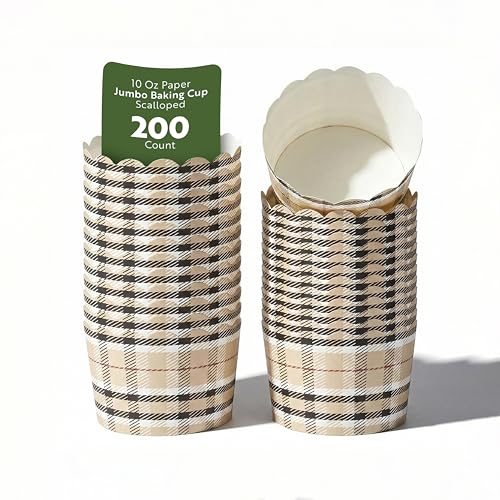 Restaurantware Baking Cups 200 Pack of 10 oz Paper Cupcake Liners Greaseproof Scalloped Oven-Safe Elegant Dessert Muffin Cups Disposable for Parties