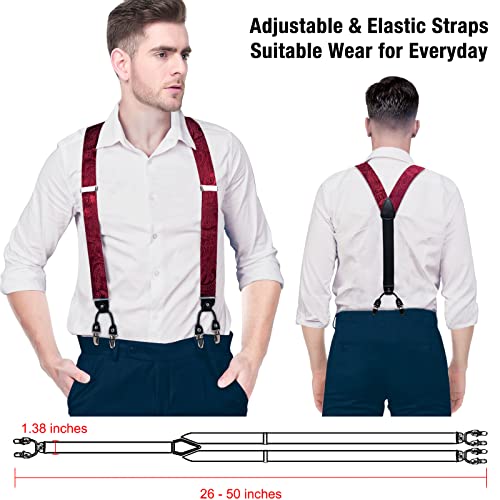 Image of DiBanGu Paisley Bow Tie and Supenders for Men Tuxedo Heavy Duty 6 Clips Suspender Adjustable Y-Shape Mens Trouser Braces
