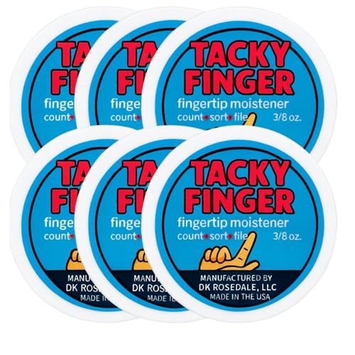 Tacky Finger Fingertip Moistener – Office Grip Aid for Counting, Sorting & Filing (Pack of 6) – Odorless Non-Toxic Gel, Non-Slip Base, Easy-Open Lid