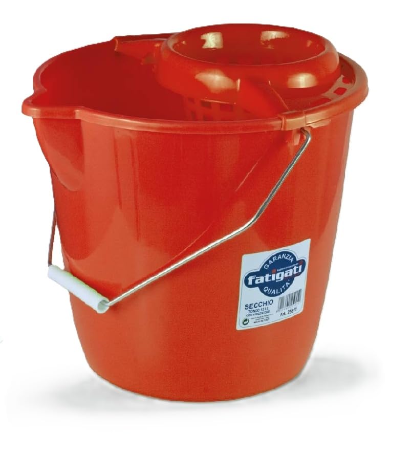 Fatigati Cubo redondo con escurridor, rojo, 12 litros, plástico, redondo
