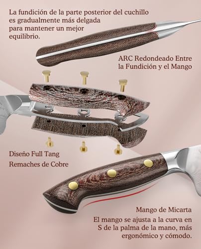 Miniatura 2 de Hezhen Damasco Cuchillo Nakiri, Estilo Japonés Cuchillos De Cocinero, Multiusos Cuchillo Chef Asiático Para Rebanar Carne Cortar Verduras, Mango De Micarta