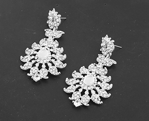Touchstone Indian Bollywood Handcrafted Pretty Paisley Inspired Embellished With Rhinestone Ravishing Designer Jewelry Chandelier Earrings In White or Silver or Gold Tone For Women.3