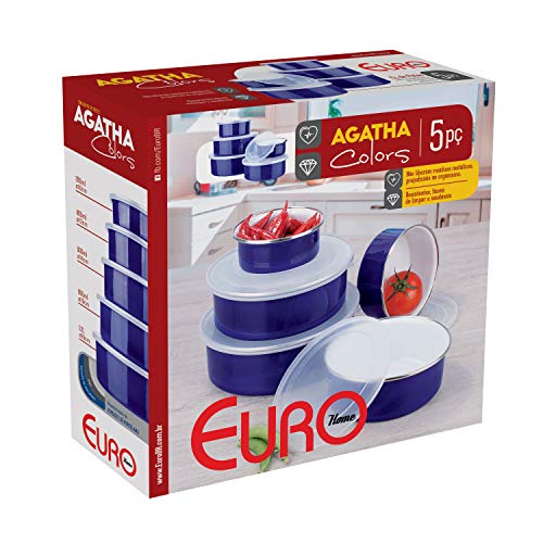 Conjunto Potes Agatha 5 Peças Euro Azul, AGT2201-AZ, Euro Home