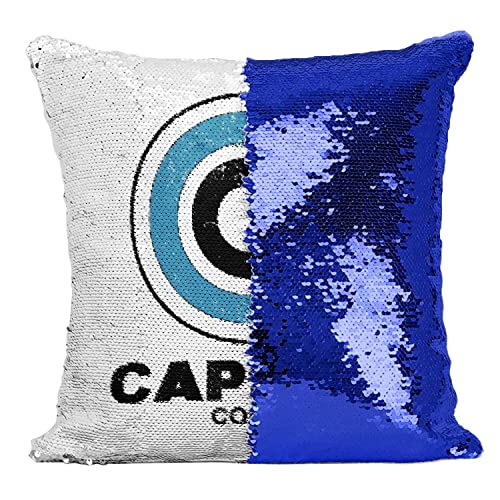 Coussin Sequin Capsule Corp. Bleu - Housse Déco Paillettes Geek