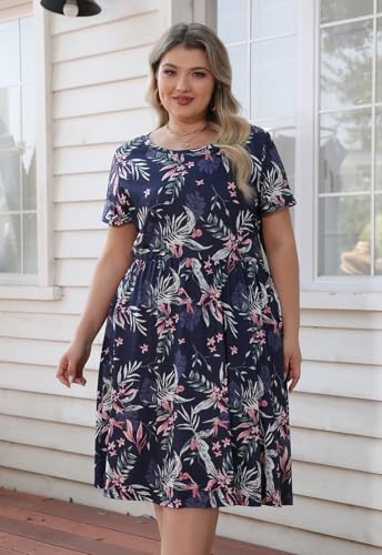 Image of Nemidor Women Plus Size Casual Dress Midi Flt Flare Pocket