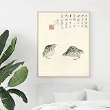 Cuadro decorativo de estilo chino tradicional en blanco y negro con letras de pájaro de loto, póster, lienzo, arte mural, decoración para el hogar (40x50cm/Sin marco)