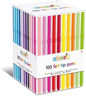 abeec 100 Felt Tip Pens  Set of 100 Assorted Felt Tips for Kids 3+ - 20 Different Coloured Pens in a Box  Colouring Set for Arts and Crafts Supplies