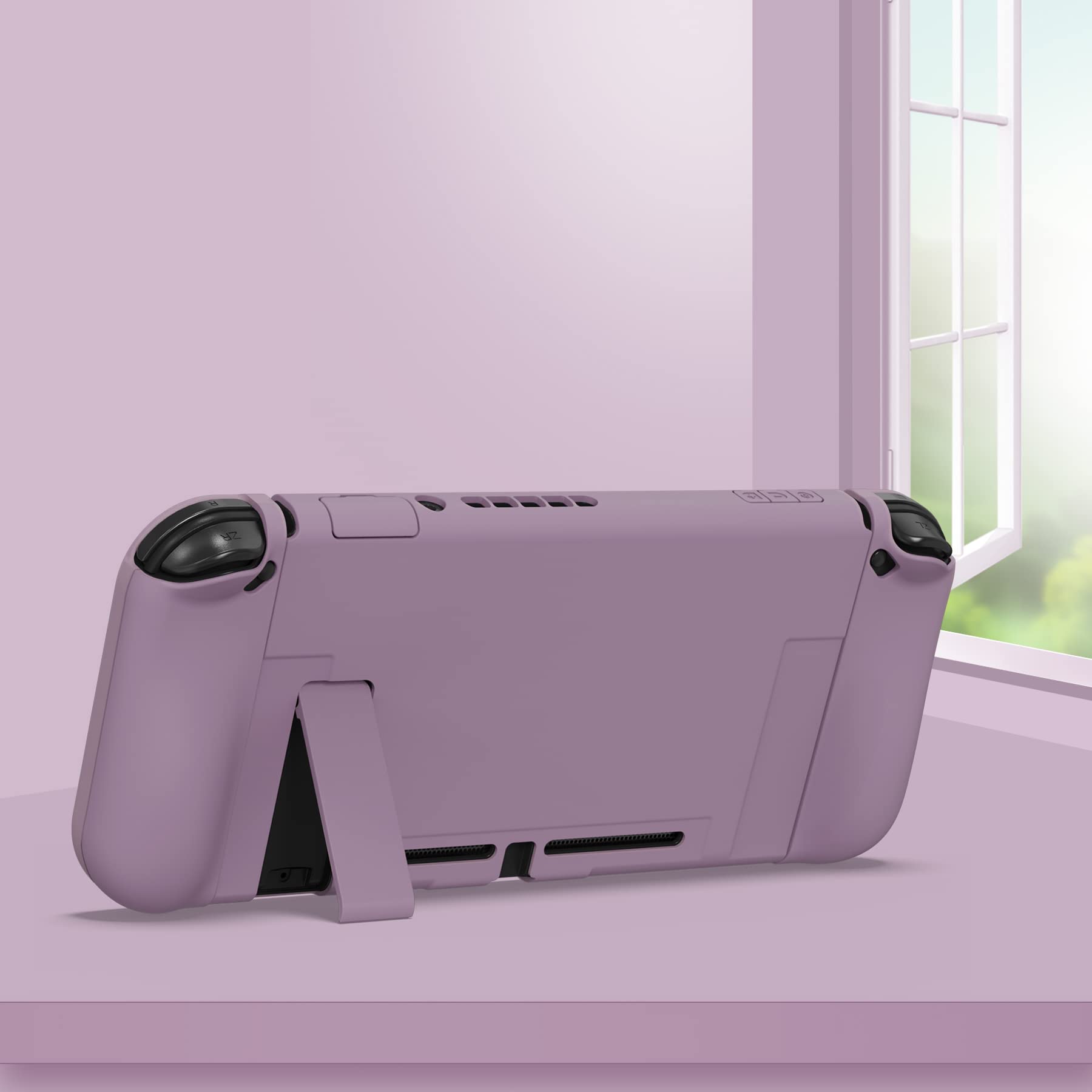 PlayVital Etui Ochronny do Nintendo Switch z Osłoną Ekran,Case Hard Shell do Switch,AlterGrips Ergonomiczna Protective Cover z Kciuka Caps&Caps Przycisków-Ciemnoszary Fiolet