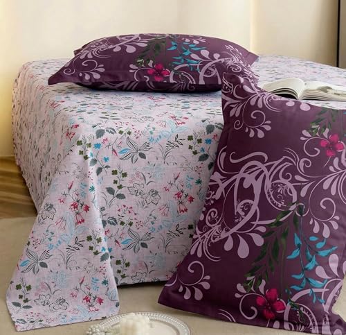 Image of VAS COLLECTIONS Cotton Double Bedsheet with 2 Pillow Covers (90x100 Inch) | 180 TC Soft Breathable Printed Bedsheet for Double Bed | Bedding Set for Bedroom & Home Decor (Mulled Wine)