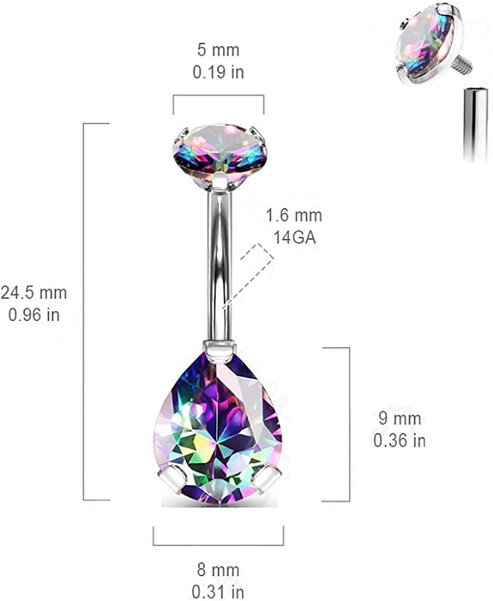 Covet Jewelry Titanium Internally Threaded Top Prong Pear CZ Belly Button Navel Rings