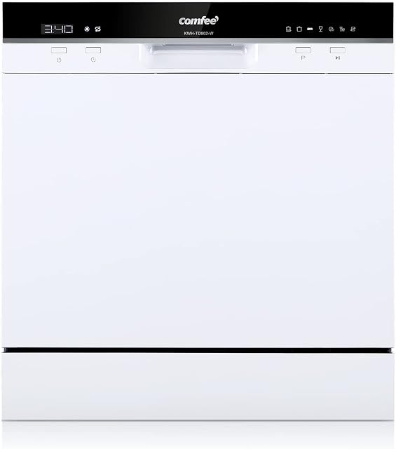 COMFEE' Table Top Dishwasher TD802 Compact Dishwasher with 8 Place Settings, 7 Programmes, LED Display, Delay Start and Off-peak Wash Function