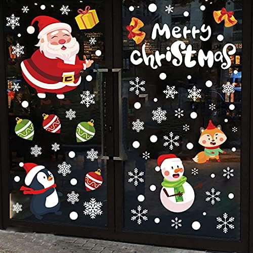 VEYLIN Christmas Window Cling, 8 Sheets Xmas Snowflake Window Stickers Santa Claus Snowman for Christmas Window Display