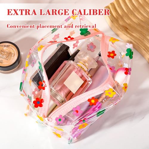 Image of MAYCREATE2Pcs PVC Waterproof Zipper Pouch Bags Stylish Floral Prints Makeup Cosmetic Travel Toiletries Bags for Daily or Travel, Utility Storage Zipper Bag Office Stationeries Organizer Bag, 18x9x9cm