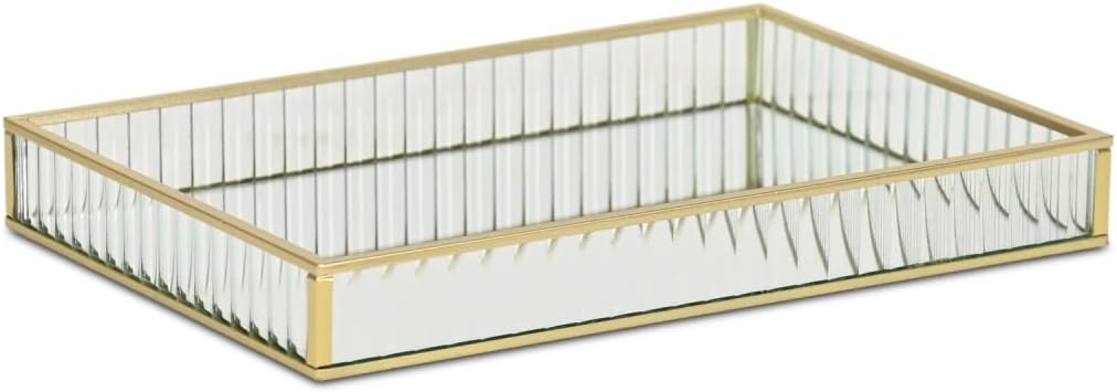 Veldra Gold Square Fluted Glass Tray - Large 11.75" - Square Glass Tray for Living Room, Elegant Gold Finish - by Cheungs