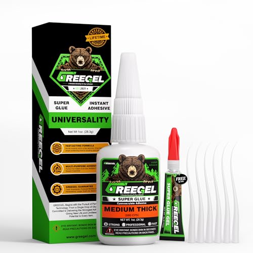 GREEGEL 1 Oz Medium Thick Liquid Clear Super Glue + 3g Gel Glue, Cyanoacrylate Adhesive for Woodworking, Ceramic, Rubber, Metal, Glass, Model Making, 3D Printing, Crafts & Repairs