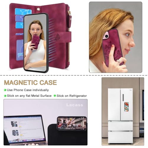 Lacass Case for iPhone 15/14/13 6.1", Floral Wine Red - image 3