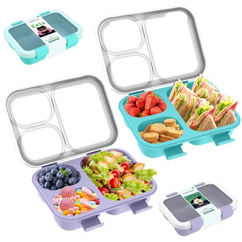 2 x Bento-Box, 21×16 cm 850ml Meal Prep Container 3 Fach Lebensmittelbehälter Kühlschrank Spülmaschinenfest Mikrowellengeeignet Stapelbar Lunch Box für Schule Arbeit Picknick Reisen Unterwegs Reise