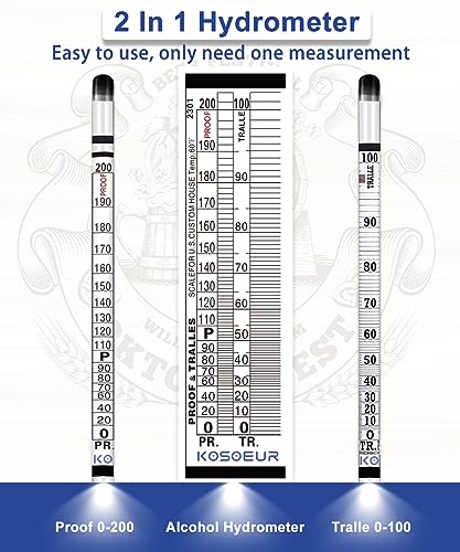 image for KOSOEUR Hydrometer Alcohol Meter Kit, Hydrometer Alcohol 0-200 Proof a