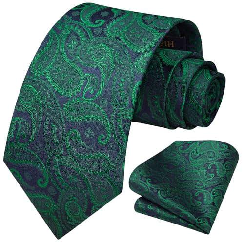 Image of HISDERN Ties for Men Paisley Tie and Pocket Square Woven Classic Floral Mens Ties Handkerchief Set Wedding Party Necktie