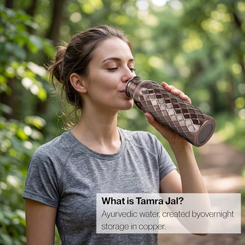 Image of Pure Copper Water Bottle, Copper Drinking Bottle Diamond Cut, 32 oz Antique | 100% Pure Copper, Antique Diamond Cut Finish, Leak-Proof Cap, Ayurvedic use, Includes Cleaning Brush