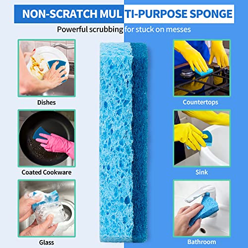 Homerhyme Non-Scratch Cellulose Scrub Sponges 12 Pack, Kitchen Sponge With Double-Side & Ergonomic Design. Durable Sponge For Dishes, Coated Cookwares, Sink, Countertops. #TOP1